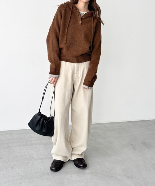 CANAL JEAN(キャナルジーン)の「El mar ウールヘンリーパーカーニット(ニット/セーター・レディース・レッド/ブラウン/グレー・ONE SIZE)」の6枚目の写真