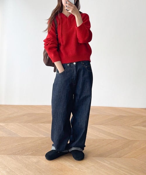 CANAL JEAN(キャナルジーン)の「El mar ウールヘンリーパーカーニット(ニット/セーター・レディース・レッド/ブラウン/グレー・ONE SIZE)」の9枚目の写真