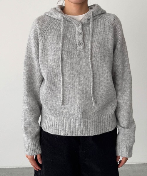 CANAL JEAN(キャナルジーン)の「El mar ウールヘンリーパーカーニット(ニット/セーター・レディース・レッド/ブラウン/グレー・ONE SIZE)」の13枚目の写真