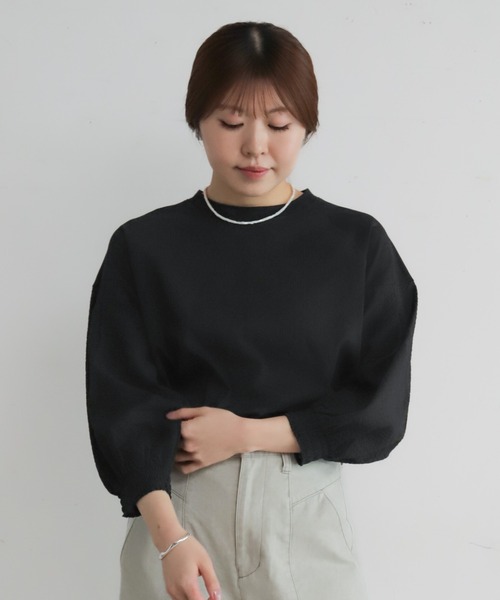 NOMBRE IMPAIR(ノンブルアンペール)の「グリットクロスコンビ 袖口シャーリングP/O(Tシャツ/カットソー・レディース・ホワイト/ブラック・FREE)」の2枚目の写真