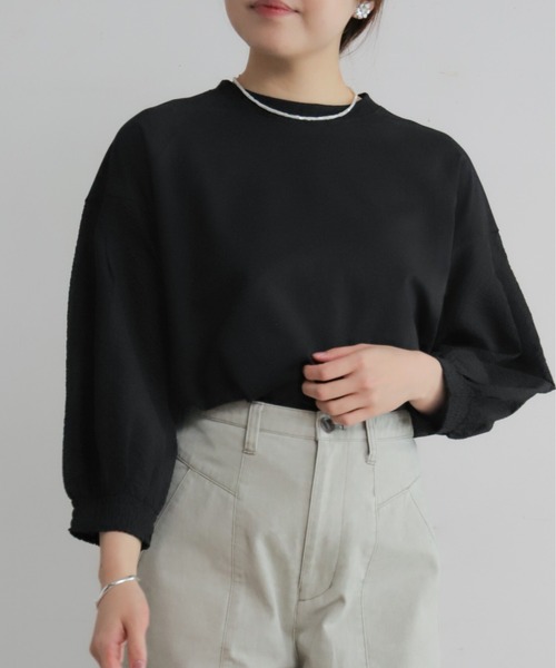 NOMBRE IMPAIR(ノンブルアンペール)の「グリットクロスコンビ 袖口シャーリングP/O(Tシャツ/カットソー・レディース・ホワイト/ブラック・FREE)」の11枚目の写真