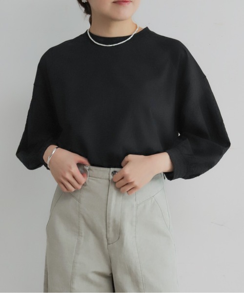 NOMBRE IMPAIR(ノンブルアンペール)の「グリットクロスコンビ 袖口シャーリングP/O(Tシャツ/カットソー・レディース・ホワイト/ブラック・FREE)」の5枚目の写真