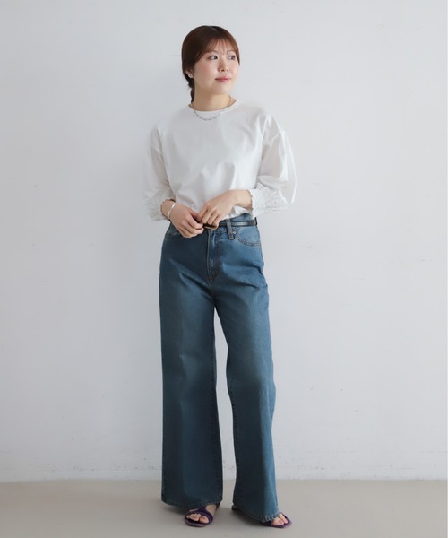 NOMBRE IMPAIR(ノンブルアンペール)の「グリットクロスコンビ 袖口シャーリングP/O(Tシャツ/カットソー・レディース・ホワイト/ブラック・FREE)」の6枚目の写真