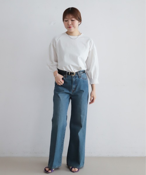 NOMBRE IMPAIR(ノンブルアンペール)の「グリットクロスコンビ 袖口シャーリングP/O(Tシャツ/カットソー・レディース・ホワイト/ブラック・FREE)」の3枚目の写真