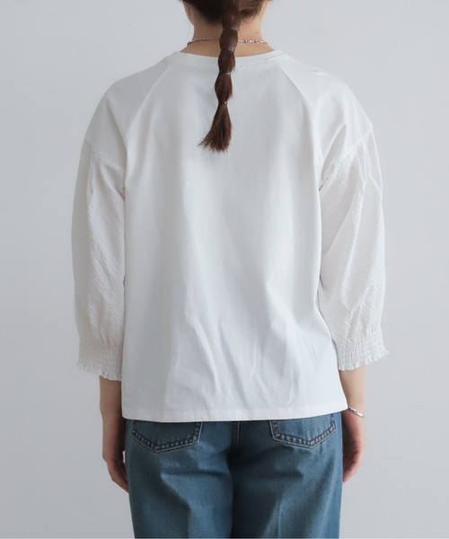 NOMBRE IMPAIR(ノンブルアンペール)の「グリットクロスコンビ 袖口シャーリングP/O(Tシャツ/カットソー・レディース・ホワイト/ブラック・FREE)」の4枚目の写真