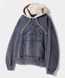 VLADカットオフアップリケシューティングスターフードTシャツ_ピグメントネイビー&クリーム