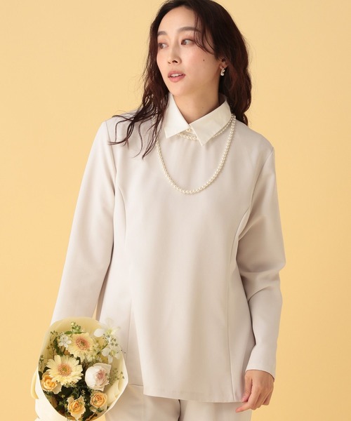 ※１週間限定お値下げ　【新品未使用】yori 2025ダブルクロスTeeブラウス ≪入卒/セレモニー/通勤≫ダブルクロス襟付きプルオーバー/603854