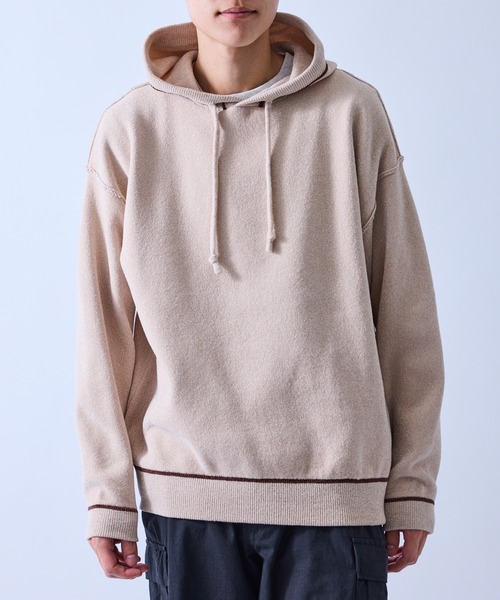 le cercle ADAM ET ROPE'(ルセルクルアダムエロペ)の「コンビモールニットパーカー(パーカー・メンズ・オリーブ/グレー/ベージュ・L/LL/M)」の2枚目の写真