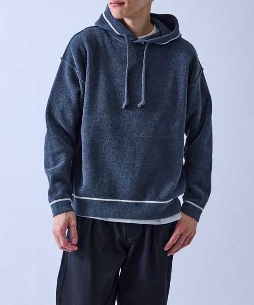 le cercle ADAM ET ROPE'(ルセルクルアダムエロペ)の「コンビモールニットパーカー(パーカー・メンズ・オリーブ/グレー/ベージュ・L/LL/M)」の1枚目の写真