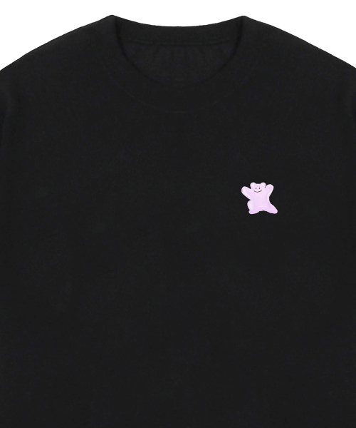 GRAVER（グレーバー）の「[ユニセックス]スモールピンクペインティングベアスマイル半袖Tシャツ_ブラック（Tシャツ/カットソー・レディース・ブラック・SMALL/MEDIUM/LARGE）」の3枚目の写真