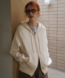 SIKN2135 ルーズフィットニットフードジップアップ_Cream