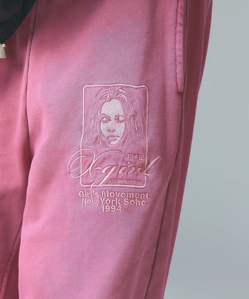 X-girl（エックスガール）の「PIGMENT DYED FACE AND LOGO SQUARE PATCH SWEATPANTS（スウェットパンツ・レディース・ブラック/オリーブ/ピンク・S/M）」の4枚目の写真