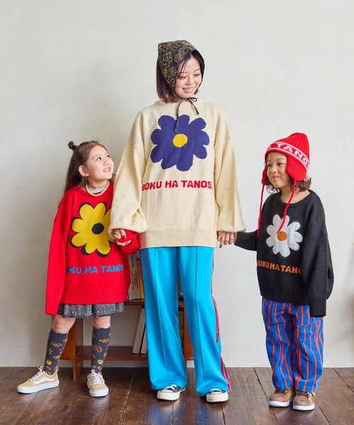 MARKEY'S（マーキーズ）の「【BOKU HA TANOSII】別注フラワーニット（ニット/セーター・キッズ・ブラック/オフホワイト/レッド・100/110/120/130/140/150）」の7枚目の写真