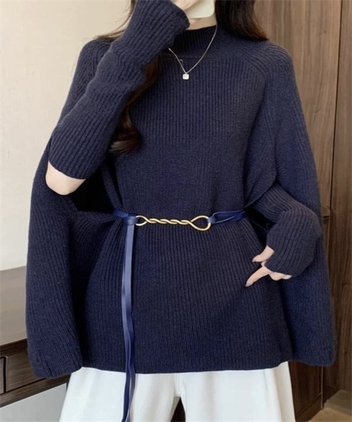 FREE STYLISTS（フリー スタイリスト）の「ニットケープポンチョ　ドルマンスリーブ ハンドウォーマー ベルト付き 3点 セット（ニット/セーター・レディース・ブラック/オフホワイト/レッド/モカ・FREE）」の16枚目の写真