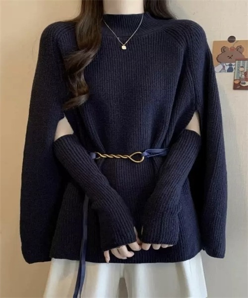 FREE STYLISTS（フリー スタイリスト）の「ニットケープポンチョ　ドルマンスリーブ ハンドウォーマー ベルト付き 3点 セット（ニット/セーター・レディース・ブラック/オフホワイト/レッド/モカ・FREE）」の18枚目の写真