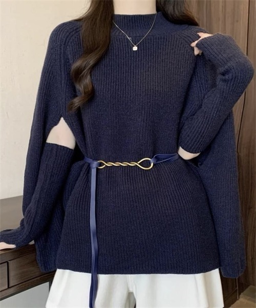 FREE STYLISTS（フリー スタイリスト）の「ニットケープポンチョ　ドルマンスリーブ ハンドウォーマー ベルト付き 3点 セット（ニット/セーター・レディース・ブラック/オフホワイト/レッド/モカ・FREE）」の13枚目の写真