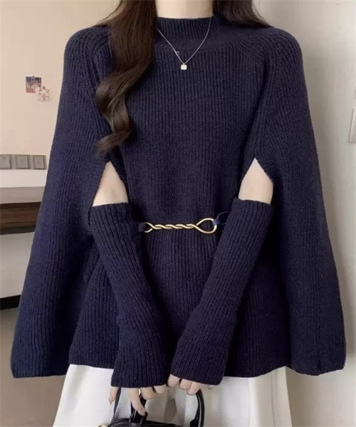 FREE STYLISTS（フリー スタイリスト）の「ニットケープポンチョ　ドルマンスリーブ ハンドウォーマー ベルト付き 3点 セット（ニット/セーター・レディース・ブラック/オフホワイト/レッド/モカ・FREE）」の12枚目の写真