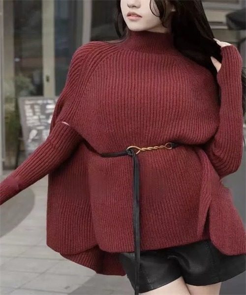 FREE STYLISTS（フリー スタイリスト）の「ニットケープポンチョ　ドルマンスリーブ ハンドウォーマー ベルト付き 3点 セット（ニット/セーター・レディース・ブラック/オフホワイト/レッド/モカ・FREE）」の21枚目の写真