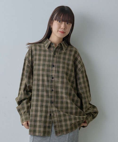 WHIMSIC（ウィムジック）の「【UNISEX】アシッドウォッシュフランネルチェックシャツ（シャツ/ブラウス・レディース・ブラック/グリーン/レッド/ブラウン・FREE）」の3枚目の写真