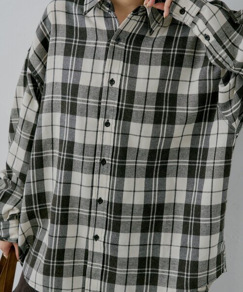 WHIMSIC（ウィムジック）の「【UNISEX】アシッドウォッシュフランネルチェックシャツ（シャツ/ブラウス・レディース・ブラック/グリーン/レッド/ブラウン・FREE）」の9枚目の写真
