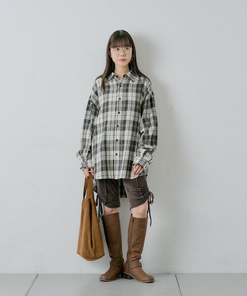 WHIMSIC（ウィムジック）の「【UNISEX】アシッドウォッシュフランネルチェックシャツ（シャツ/ブラウス・レディース・ブラック/グリーン/レッド/ブラウン・FREE）」の14枚目の写真