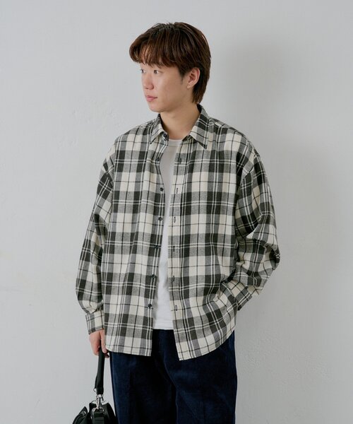 WHIMSIC（ウィムジック）の「【UNISEX】アシッドウォッシュフランネルチェックシャツ（シャツ/ブラウス・レディース・ブラック/グリーン/レッド/ブラウン・FREE）」の18枚目の写真