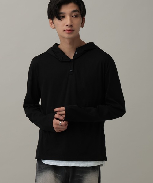 LAND MUSEUM(ランドミュージアム)の「LAND MUSEUM/ボタンフード(Tシャツ/カットソー・メンズ・ブラック/グレー・FREE)」の14枚目の写真