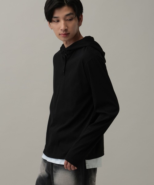 LAND MUSEUM(ランドミュージアム)の「LAND MUSEUM/ボタンフード(Tシャツ/カットソー・メンズ・ブラック/グレー・FREE)」の15枚目の写真
