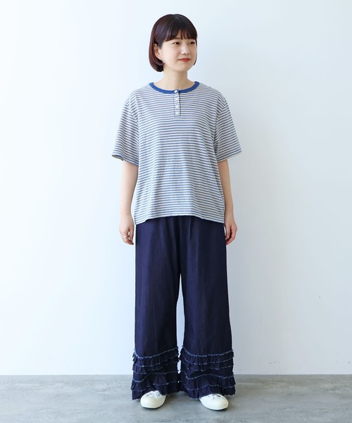 bulle de savon(ビュルデサボン)の「マルチボーダー ヘンリーネックTシャツ(Tシャツ/カットソー・レディース・ブルー/レッド・FREE)」の6枚目の写真