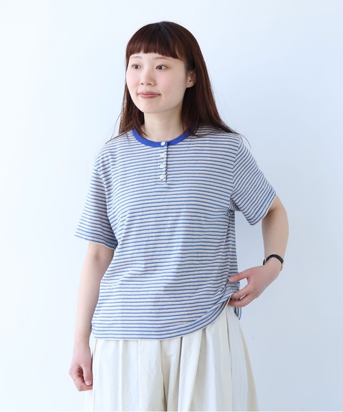 bulle de savon(ビュルデサボン)の「マルチボーダー ヘンリーネックTシャツ(Tシャツ/カットソー・レディース・ブルー/レッド・FREE)」の19枚目の写真