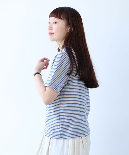 bulle de savon(ビュルデサボン)の「マルチボーダー ヘンリーネックTシャツ(Tシャツ/カットソー・レディース・ブルー/レッド・FREE)」の20枚目の写真