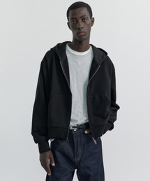 WINDER（ワインダー）の「DOUBLE-RIB CROP HOODIE JACKET - BLACK（パーカー）」