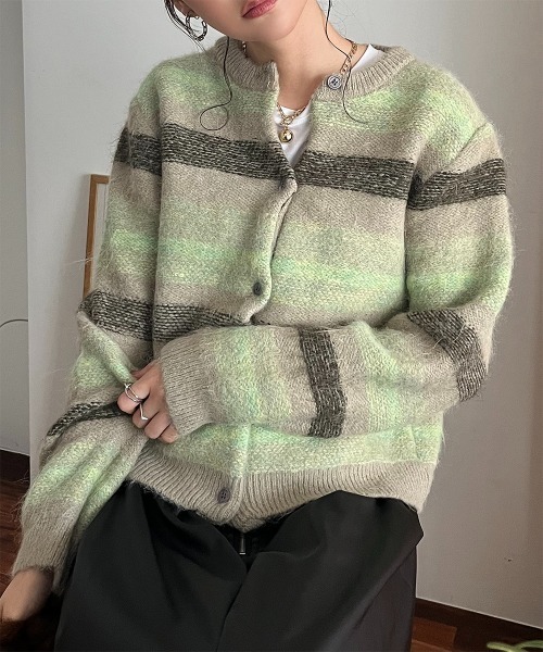 セール】マルチボーダー柄ニットカーディガン（カーディガン/ボレロ