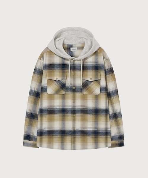 COVERNAT（カバーナット）の「HOODED CHECK SHIRT（シャツ/ブラウス・メンズ・マスタード/ダークネイビー・XX-LARGE/X-LARGE/LARGE/MEDIUM/SMALL/X-SMALL）」の8枚目の写真