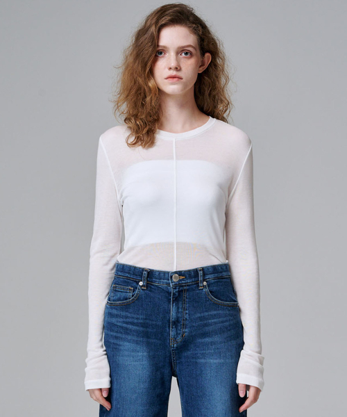 MALOUPE(マロップ)の「5106 スリムフィットシースルーTシャツ (アイボリー)(Tシャツ/カットソー・レディース・アイボリー・FREE)」の3枚目の写真