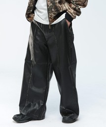 Jungle Storm | JUNGLE STORM (ジャングルストーム) ヴィンテージ加工 合成皮革 ワイドパンツ ブラックパンツ(その他パンツ)