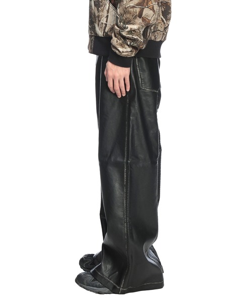 Jungle Storm（ジャングルストーム）の「JUNGLE STORM (ジャングルストーム) ヴィンテージ加工 合成皮革 ワイドパンツ ブラックパンツ（その他パンツ・メンズ・ブラック・L/M）」の3枚目の写真