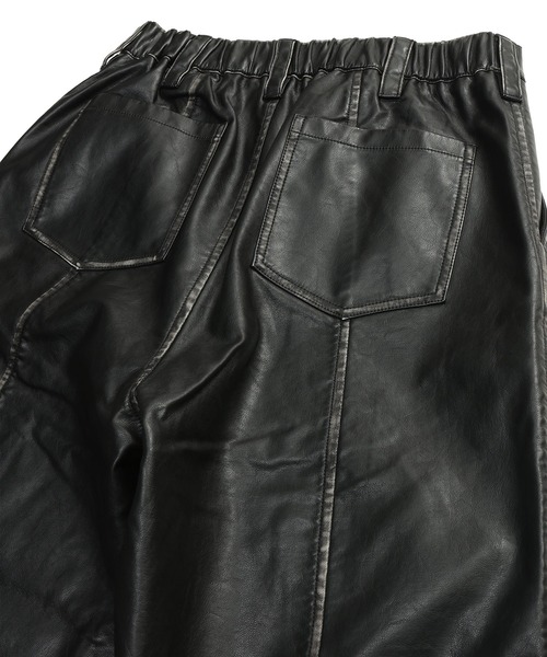Jungle Storm（ジャングルストーム）の「JUNGLE STORM (ジャングルストーム) ヴィンテージ加工 合成皮革 ワイドパンツ ブラックパンツ（その他パンツ・メンズ・ブラック・L/M）」の6枚目の写真