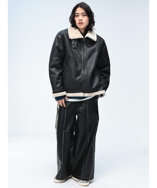 Jungle Storm（ジャングルストーム）の「JUNGLE STORM (ジャングルストーム) ヴィンテージ加工 合成皮革 ワイドパンツ ブラックパンツ（その他パンツ・メンズ・ブラック・L/M）」の17枚目の写真