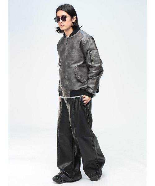 Jungle Storm（ジャングルストーム）の「JUNGLE STORM (ジャングルストーム) ヴィンテージ加工 合成皮革 ワイドパンツ ブラックパンツ（その他パンツ・メンズ・ブラック・L/M）」の15枚目の写真