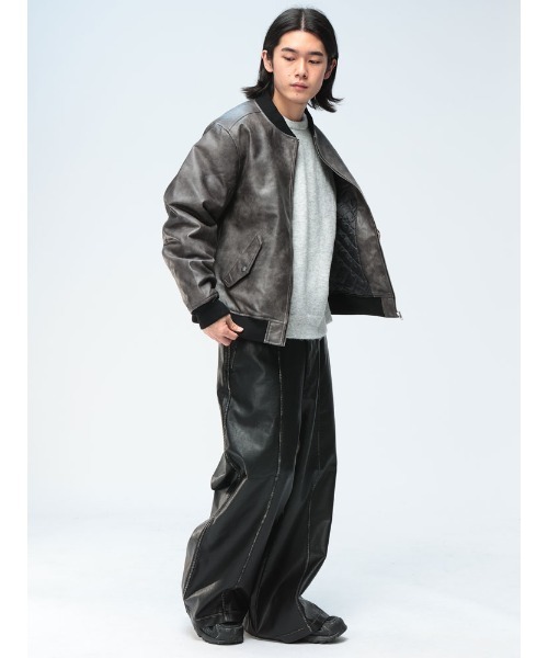 Jungle Storm（ジャングルストーム）の「JUNGLE STORM (ジャングルストーム) ヴィンテージ加工 合成皮革 ワイドパンツ ブラックパンツ（その他パンツ・メンズ・ブラック・L/M）」の16枚目の写真