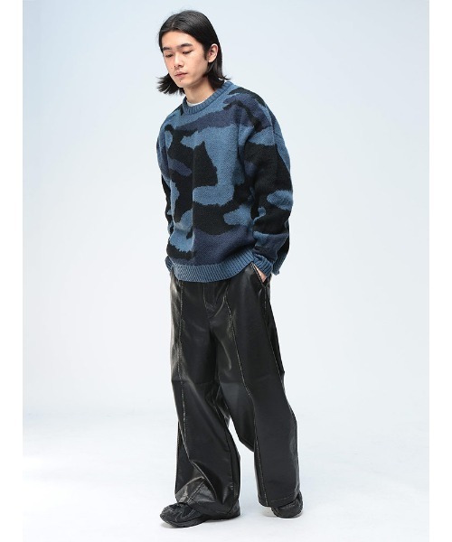 Jungle Storm（ジャングルストーム）の「JUNGLE STORM (ジャングルストーム) ヴィンテージ加工 合成皮革 ワイドパンツ ブラックパンツ（その他パンツ・メンズ・ブラック・L/M）」の11枚目の写真