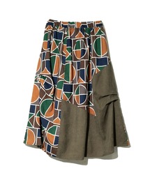 CUBE SUGAR | CUBE SUGAR/キューブシュガー　シャツコール 総柄プリント 切替 サイドタックギャザースカート(スカート)