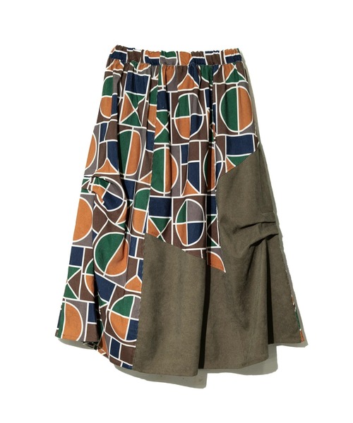 CUBE SUGAR（キューブシュガー）の「CUBE SUGAR/キューブシュガー　シャツコール 総柄プリント 切替 サイドタックギャザースカート（スカート・レディース・カーキ/ベージュ・FREE）」の7枚目の写真