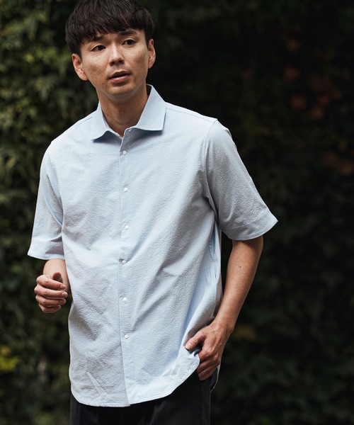 CALL&RESPONSE（コールアンドレスポンス）の「mhs2465- ホリゾンタル半袖シャツ-シアサッカー(262-1214-10)（シャツ/ブラウス・メンズ・ホワイト/ブルー・5/4/2）」の2枚目の写真