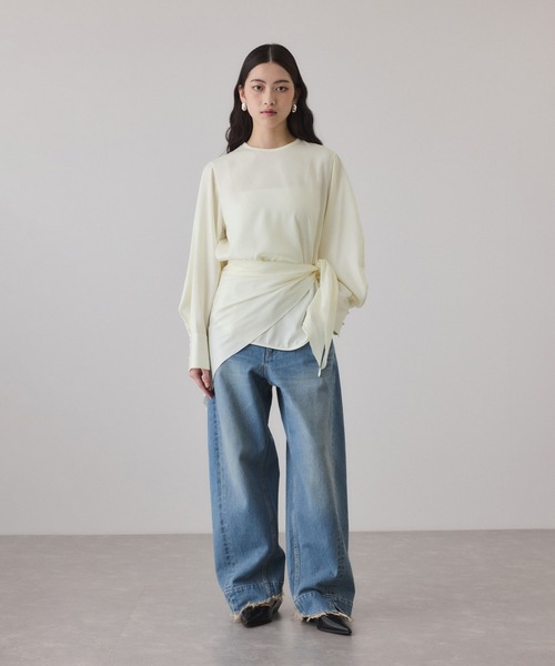 ADAM ET ROPE'（アダムエロペ）の「フィブリルロンTEEスカーフブラウス（シャツ/ブラウス・レディース・オフホワイト/ブラック/ライトグリーン・FREE）」の4枚目の写真