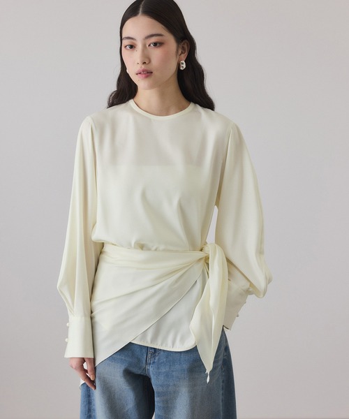 ADAM ET ROPE'（アダムエロペ）の「フィブリルロンTEEスカーフブラウス（シャツ/ブラウス・レディース・オフホワイト/ブラック/ライトグリーン・FREE）」の13枚目の写真