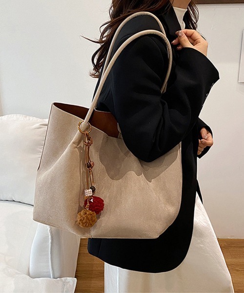 Miniministore（ミニミニストア）の「スエード調 トートバッグ 2点セット上品（トートバッグ・レディース・ブラック/ベージュ/キャメル/ダークブラウン/ブラウン・FREE）」の4枚目の写真