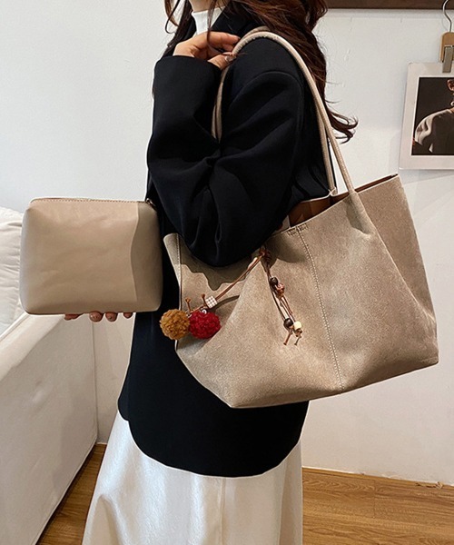 Miniministore（ミニミニストア）の「スエード調 トートバッグ 2点セット上品（トートバッグ・レディース・ブラック/ベージュ/キャメル/ダークブラウン/ブラウン・FREE）」の11枚目の写真