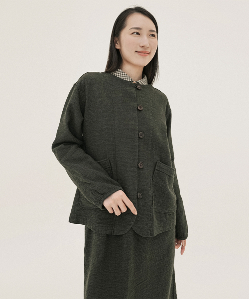 Double Cotton Cardigan Jacket Khaki 250813KH